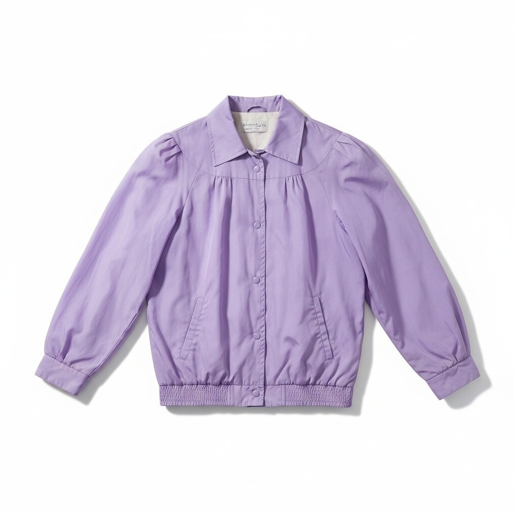 Current Seen Vintage Lavender Purple Puff Sleeve Snap Front Bomber Jacket Small